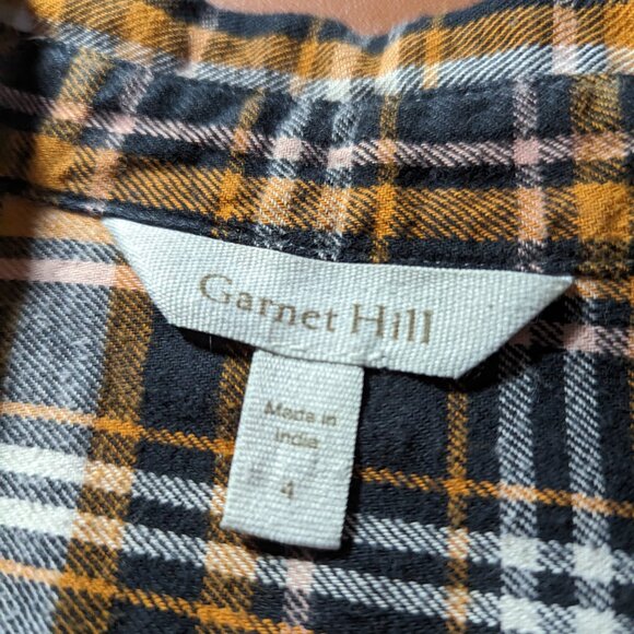 Garnet Hill Button Up Flannel Shirt Size 4 Small Black Yellow Plaid 100% Cotton - Picture 3 of 4